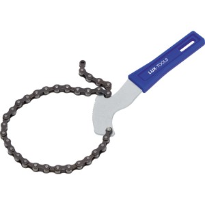 Chiave per filtro olio LUX con catena in acciaio cromato, adatta per manutenzione e riparazione.