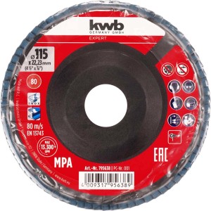 Disco lamellare KWB, 115mm, grana 80, per smerigliatrici angolari. Accessorio per lavori di levigatura.