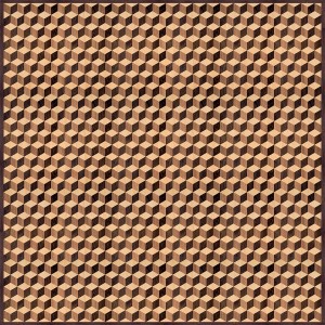 Tappeto moderno con motivo a cubi 3D nei toni del marrone e del beige.