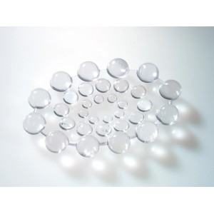 Dispenser sapone t.b.t. trasparente con bolle decorative.