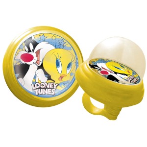 Campanello per bicicletta giallo con design di Sylvester e Tweety per bici da bambini.