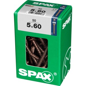 Viti per legno SPAX 5x60 mm in scatola verde. Ideali per giunzioni in legno.