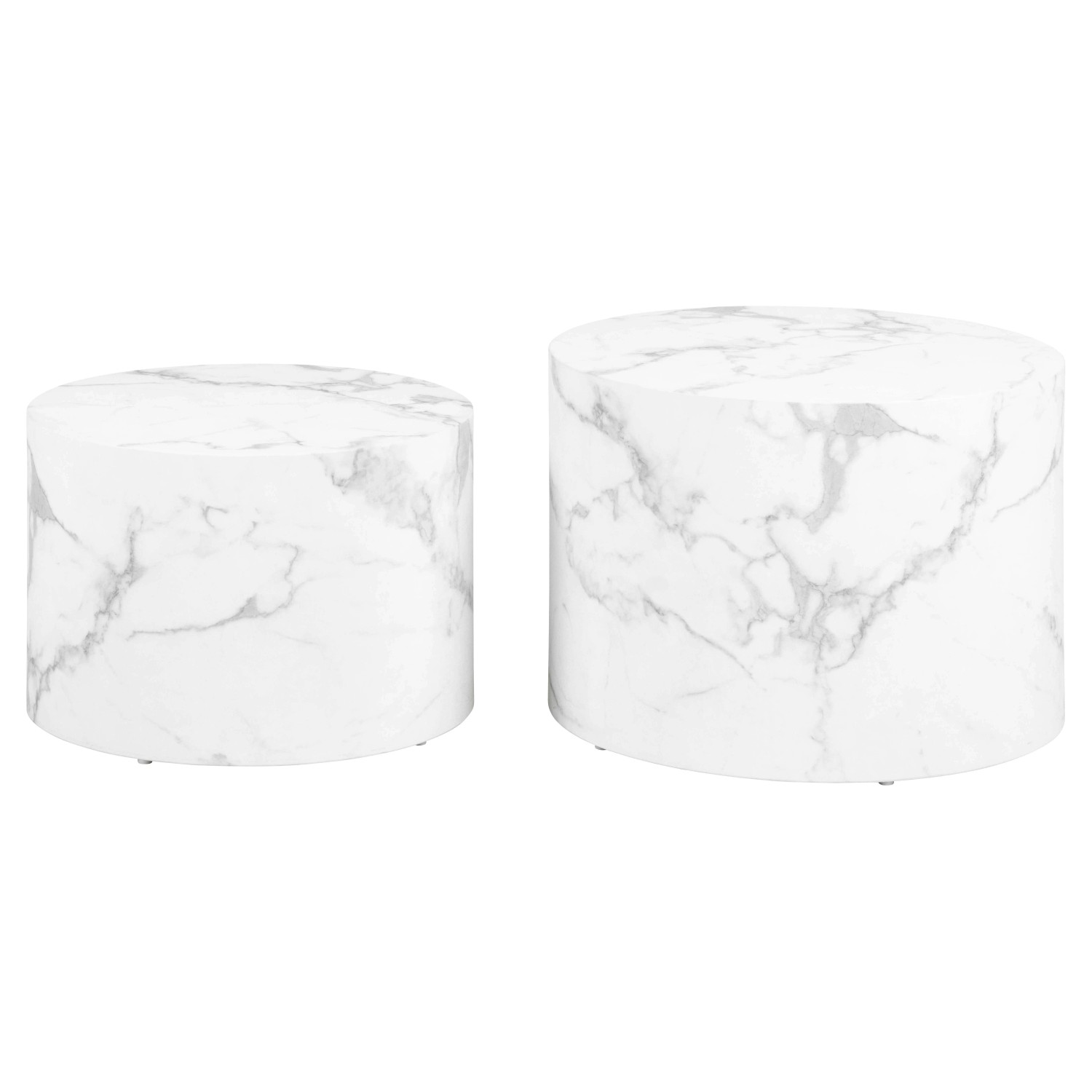 Set di 2 tavolini da salotto in legno Motrik effetto marmo bianco tondo h40 cm_4