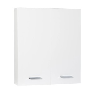 Mobile bagno sospeso t.b.t. bianco con due ante e maniglie argentate.