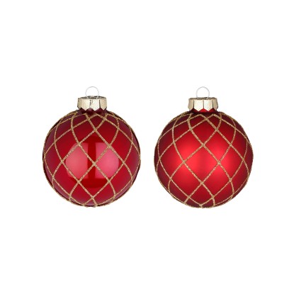 Pallina di Natale in vetro decorata rosso 8 cm 2 assortiti