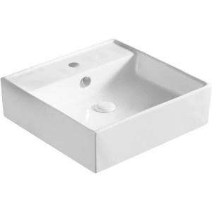 Lavabo da appoggio rettangolare bianco per il bagno.