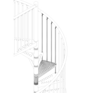 Dettaglio di una scala a chiocciola, accessori per scale e ringhiere.