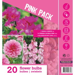 Confezione di bulbi da fiore: dalie, fresie e gladioli nei toni del rosa.