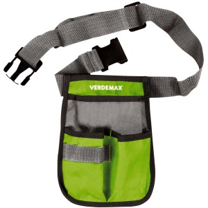Grembiule/cintura porta attrezzi da giardino Verdemax verde con cintura grigia e tasche multiple.