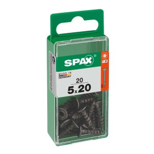 Viti universali Spax, 5x20 mm, zincate, nere, 20 pezzi in scatola verde Spax.