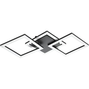 Moderna plafoniera LED Eglo Paranday-Z, 65 cm, in bianco e nero con tre elementi luminosi quadrati.