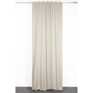 Tenda in tessuto t.b.t. beige con sospensione a pieghe davanti a una parete bianca.