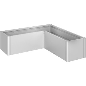 Biohort Belvedere Mini aiuola rialzata, forma a L, argento metallizzato, aiuola rialzata in metallo per giardino e balcone.
