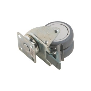 Rotella girevole per apparecchi, Ø 75mm, con piastra, blocco e cuscinetto a sfere, portata 100kg.