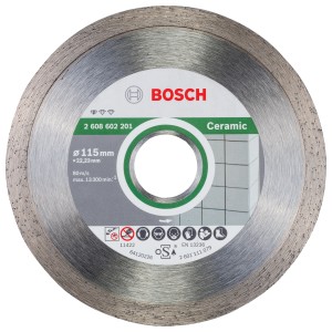 Disco diamantato Bosch Standard per piastrelle, diametro 115 mm per tagli precisi.