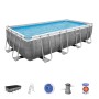 Piscina fuori terra rigida rettangolare t.b.t. con design rattan grigio e accessori.