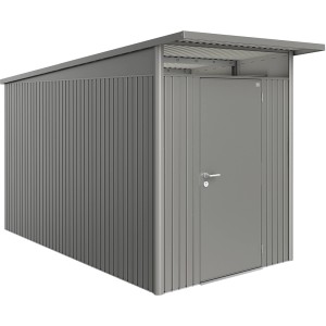 Casetta da giardino in metallo Biohort AvantGarde A4 grigio quarzo metallizzato con porta standard.