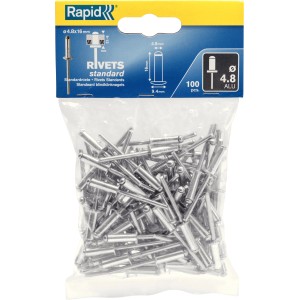 Confezione di rivetti standard, diametro 4.8 mm, in alluminio.