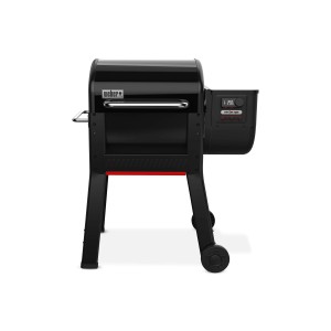 Grill a pellet Weber Smoque nero con controllo digitale e ruote.
