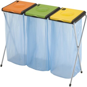 Gimi Nature 3 porta sacco per 3 sacchi fino a 130 l, con coperchi colorati per la raccolta differenziata.