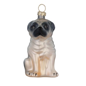 Pendaglio in vetro cane carlino marrone/beige 7,5 cm