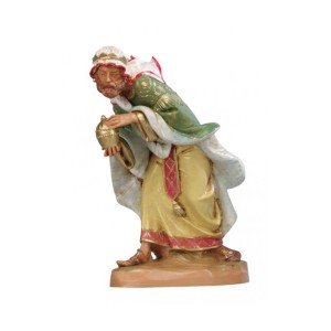 Statuetta di Re Magio per presepe, riccamente dipinta.