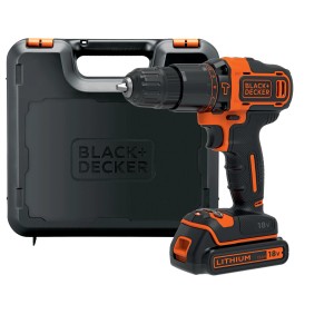 Trapano avvitatore a percussione Black+Decker con batteria 1,5 Ah e valigetta.