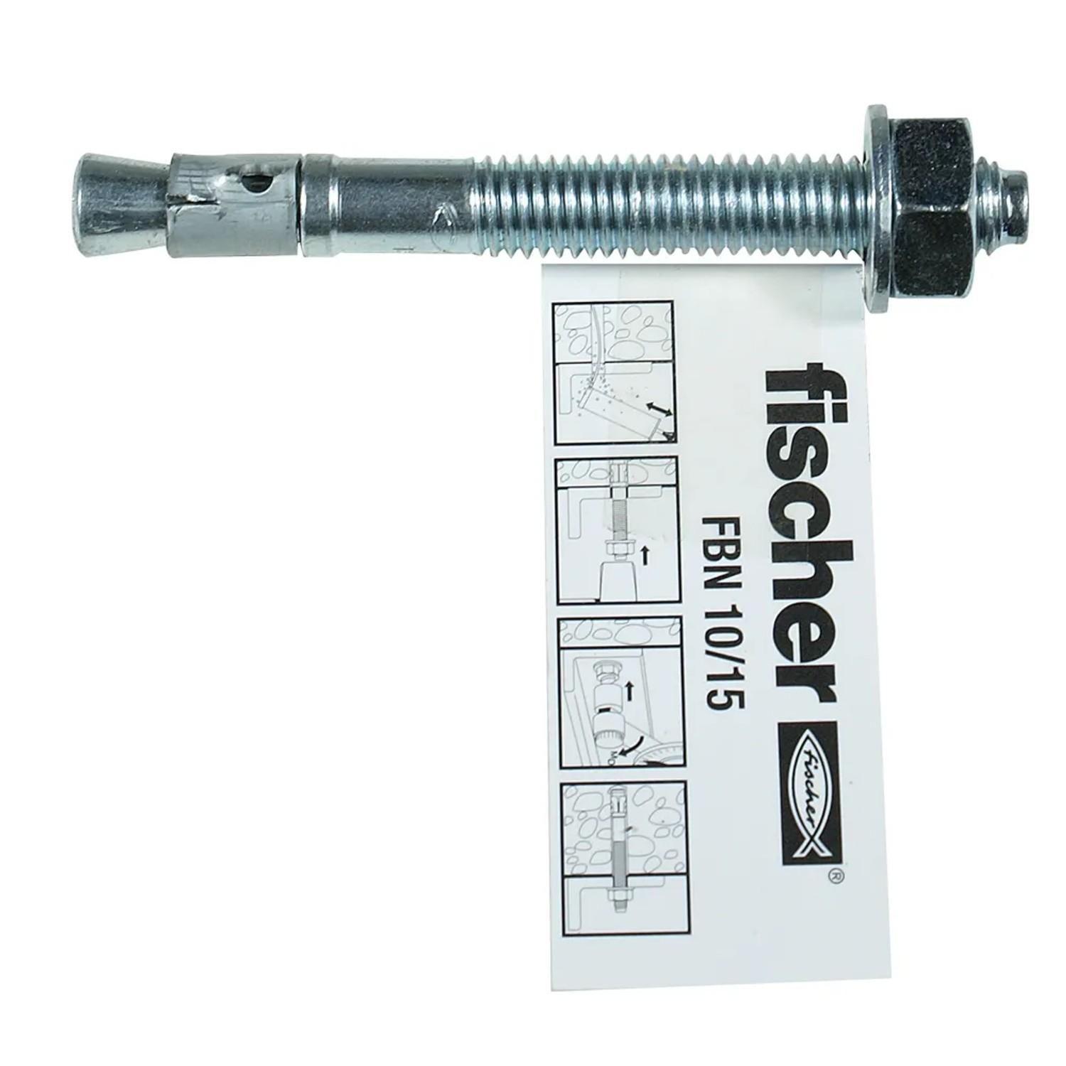 Fischer Ancoraggio bullone FBN II 10/20, ancoraggio in acciaio con dado e rondella per calcestruzzo.