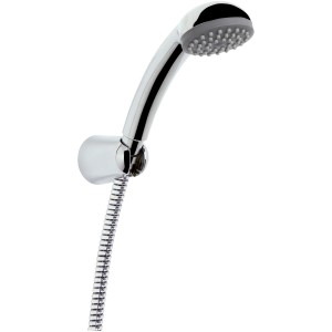 Doccetta cromata con tubo flessibile per doccia o vasca da bagno.