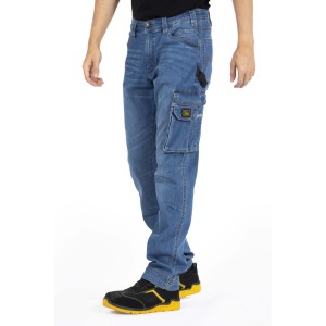 Pantaloni da lavoro t.b.t. in jeans, pantaloni denim blu con tasca cargo da uomo.