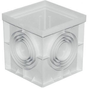 Pozzetto di scarico t.b.t. bianco, quadrato per sistemi di drenaggio.