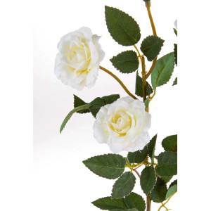 Rosa artificiale decorativa con fiori bianchi e foglie verdi.