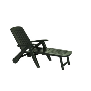 Lettino prendisole da giardino t.b.t. grigio scuro con schienale e poggiapiedi regolabili.