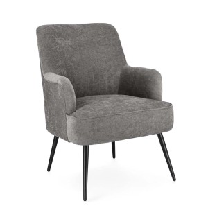 Poltrona t.b.t. grigia con braccioli e gambe nere.