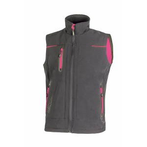 Gilet da lavoro t.b.t. grigio con dettagli rosa e tasche con zip.