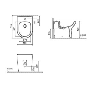 Bidet filo muro S20 Round a pavimento in ceramica bianca monoforo