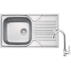 Lavello 1 vasca con gocciolatoio Idrostile Gibara rubinetto 435x145 mm satinato