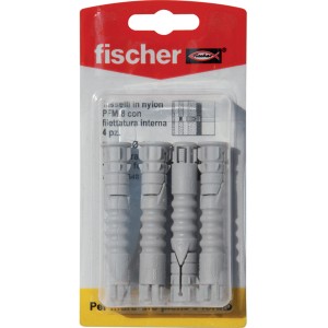 Fischer Tasselli P-M 8, 4 pezzi, in nylon, per fissaggio sicuro in mattoni pieni e forati.