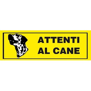 Cartello giallo "Attenti al cane" con cane