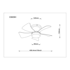 Disegno tecnico di un ventilatore con dimensioni.