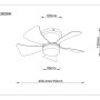 Disegno tecnico di un ventilatore con dimensioni.