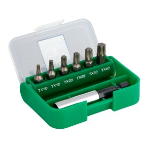 LUX TX Bitbox, set da 7 pezzi, con inserti TX10 a TX40 e portainserti in scatola verde.