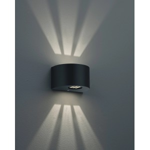 Moderna lampada da parete per esterni a LED Trio Rosario nero opaco con effetti di luce verso l'alto e verso il basso.