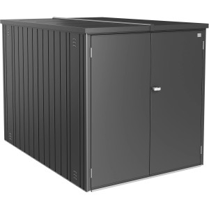 Biohort Minigarage, 145x203x151 cm, Grigio Scuro Metallizzato, per riporre biciclette e attrezzi da giardino.