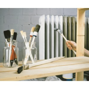 Set di 10 pennelli con pennelli piatti, per termosifoni e smalto in barattoli e in uso.