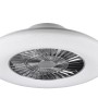 Plafoniera LED Trio Visby bianca con ventilatore e dettagli cromati.