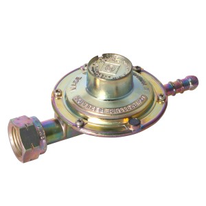 Regolatore di pressione del gas per fornello a gas, giallo-metallico.