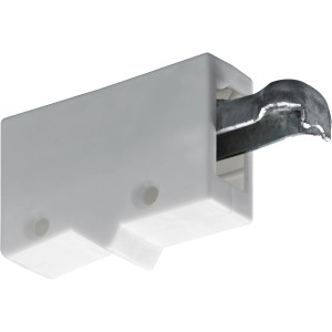 Dettaglio di un componente per cerniera mobile in plastica e metallo.