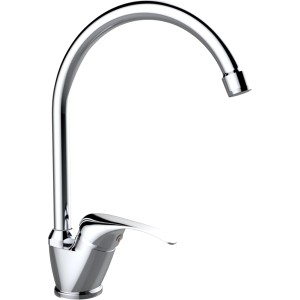 Miscelatore monocomando t.b.t. lucido con bocca alta per cucina o bagno.