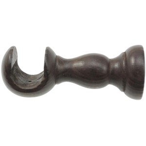 Supporto per bastone per tende in legno marrone scuro.
